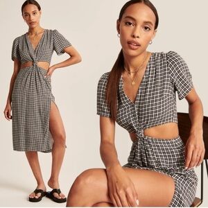 Abercrombie & Fitch Black and White Plaid Midi Dress